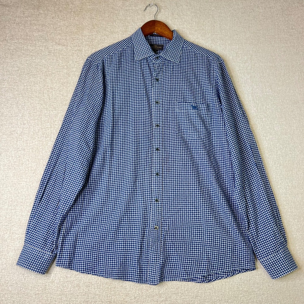 Rodd & Gunn Mens Medium Blue Gingham Shirt Woven in Italy Original Fit